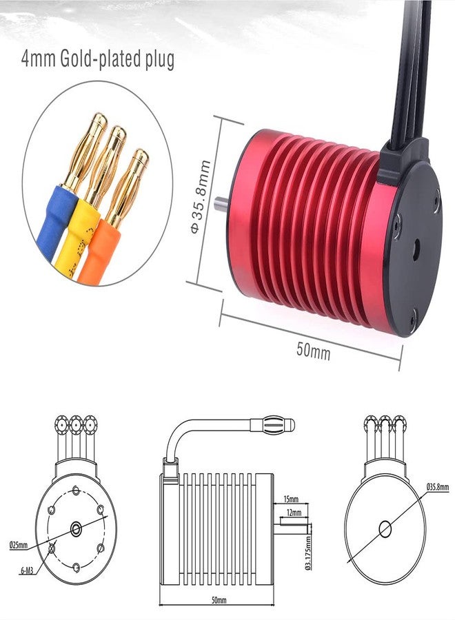 KingVal Replacement F540 4370KV Waterproof Brushless Motor Shaft 3.175mm Compatible with 1/10 RC Car - Image 3